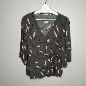 Reitmans Green Leaf Print Wrap Blouse